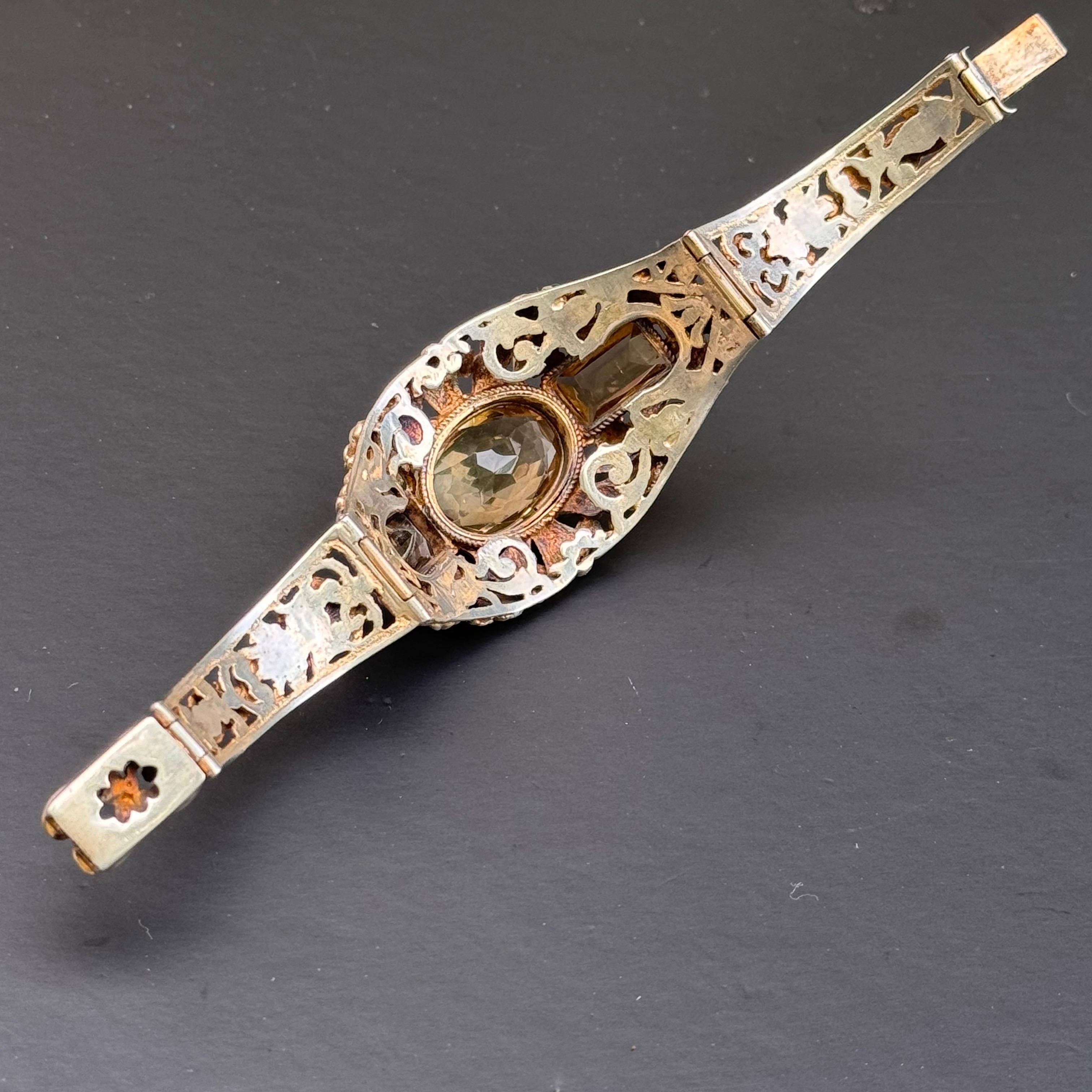 Antique Austro Hungarian Citrine gold gilded Silver Bracelet For Sale 2