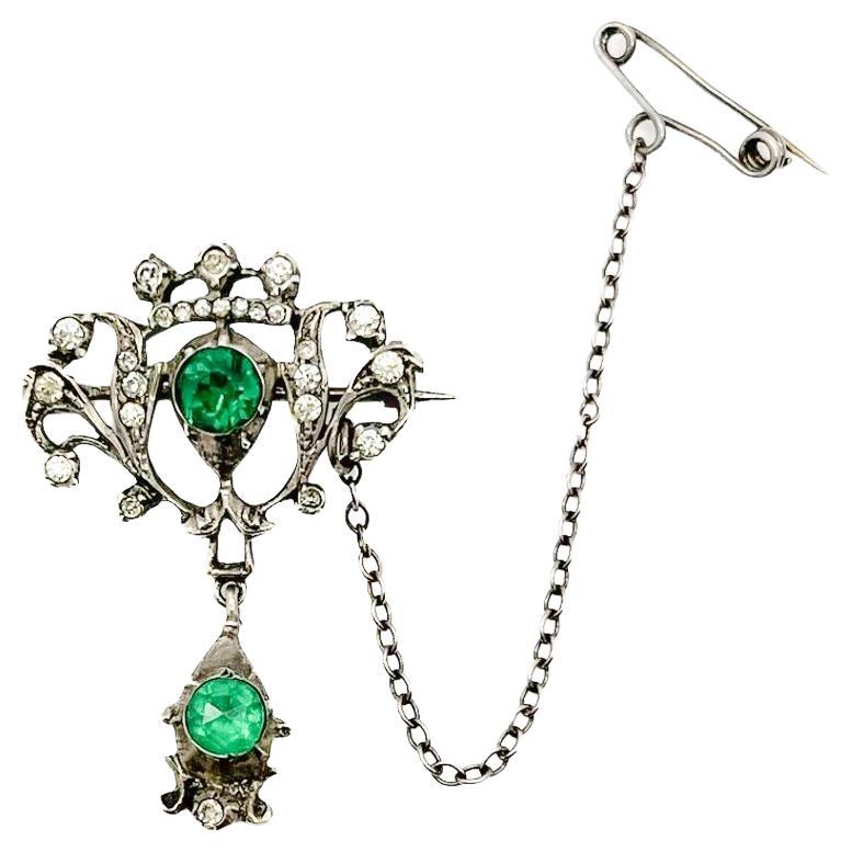 Antique Austro-Hungarian Emerald Paste Brooch 1900s