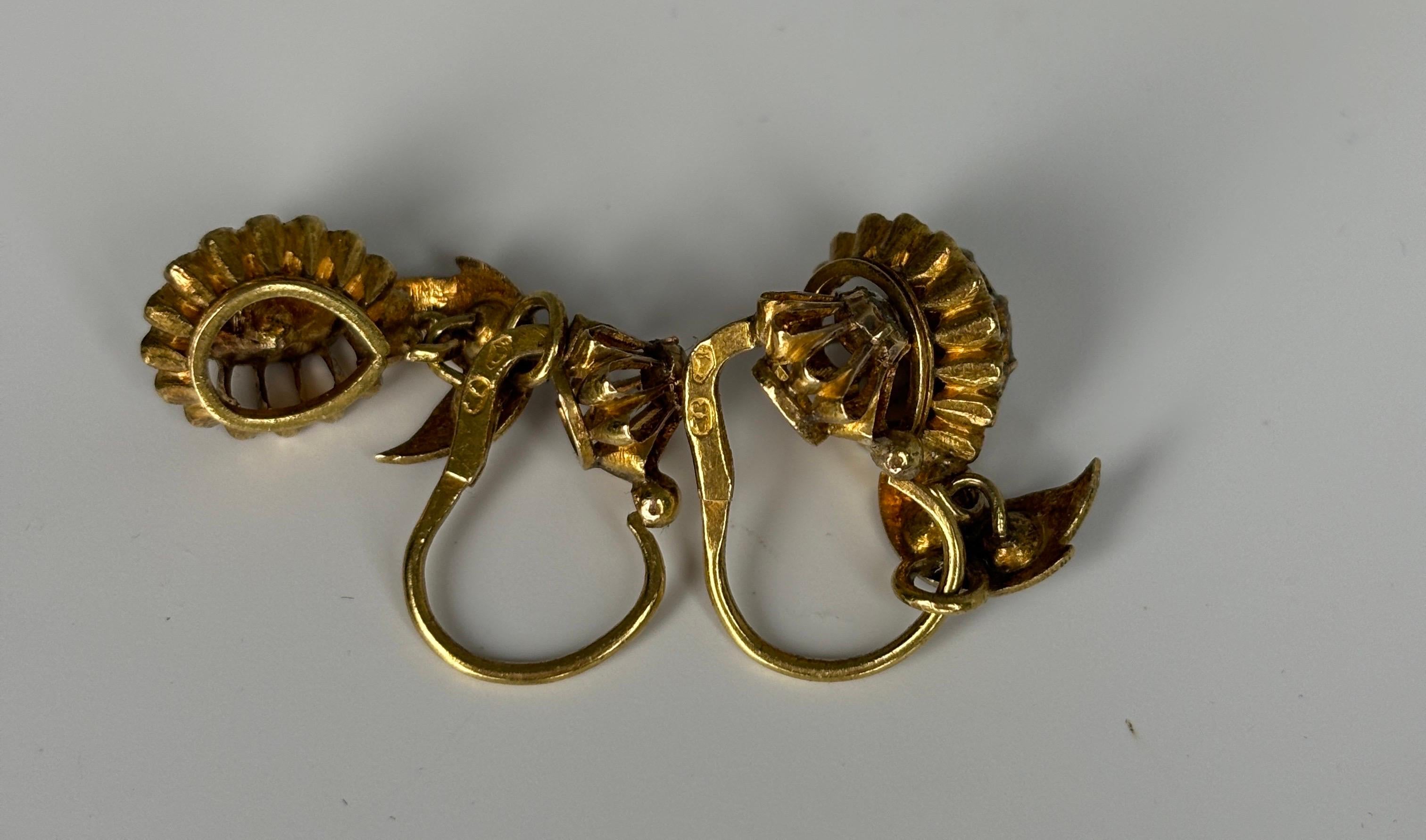Antique Austro Hungarian Empire 14k Rose Cut Diamond Day to Night Earrings For Sale 6