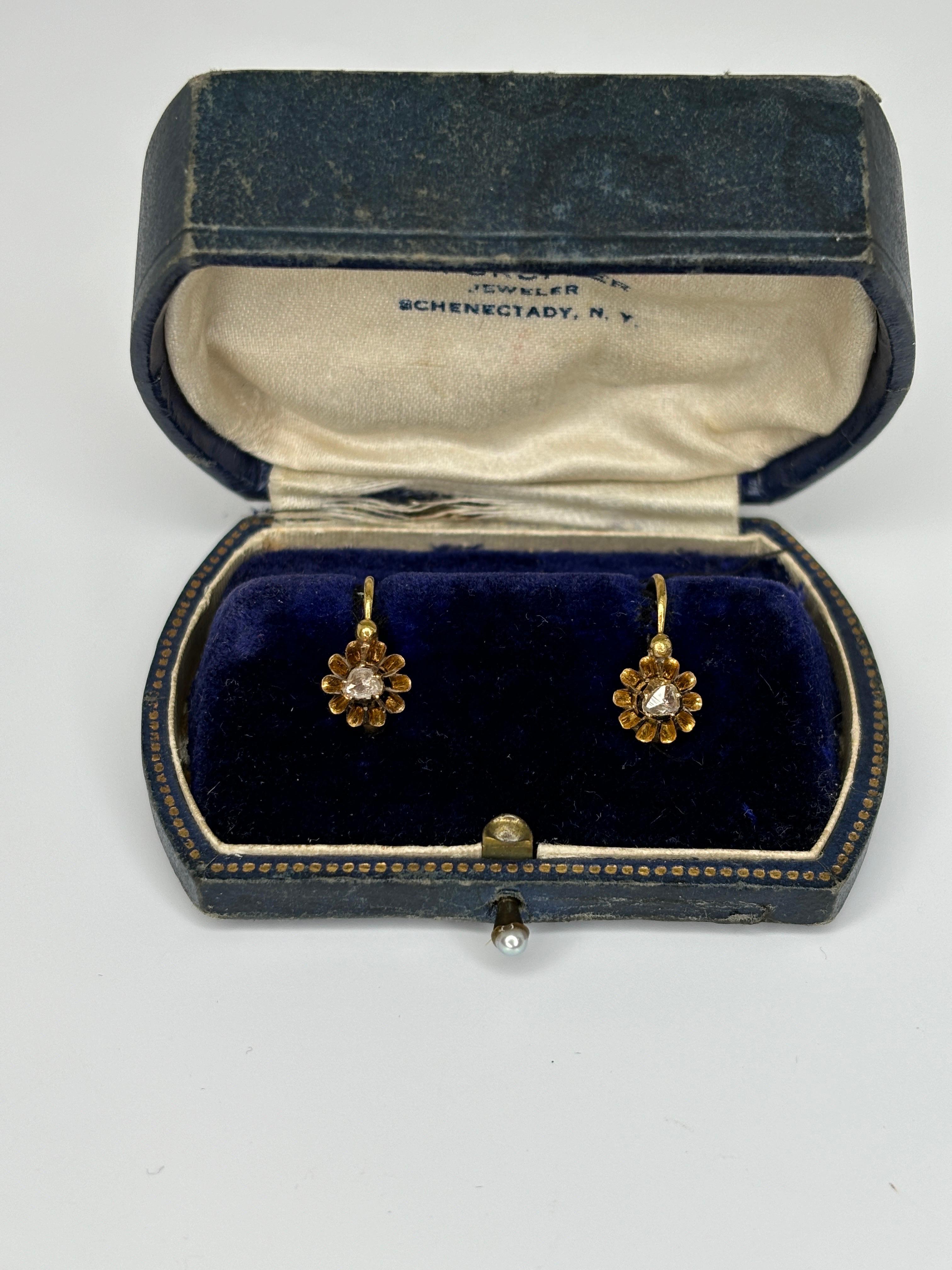Antique Austro Hungarian Empire 14k Rose Cut Diamond Day to Night Earrings For Sale 8