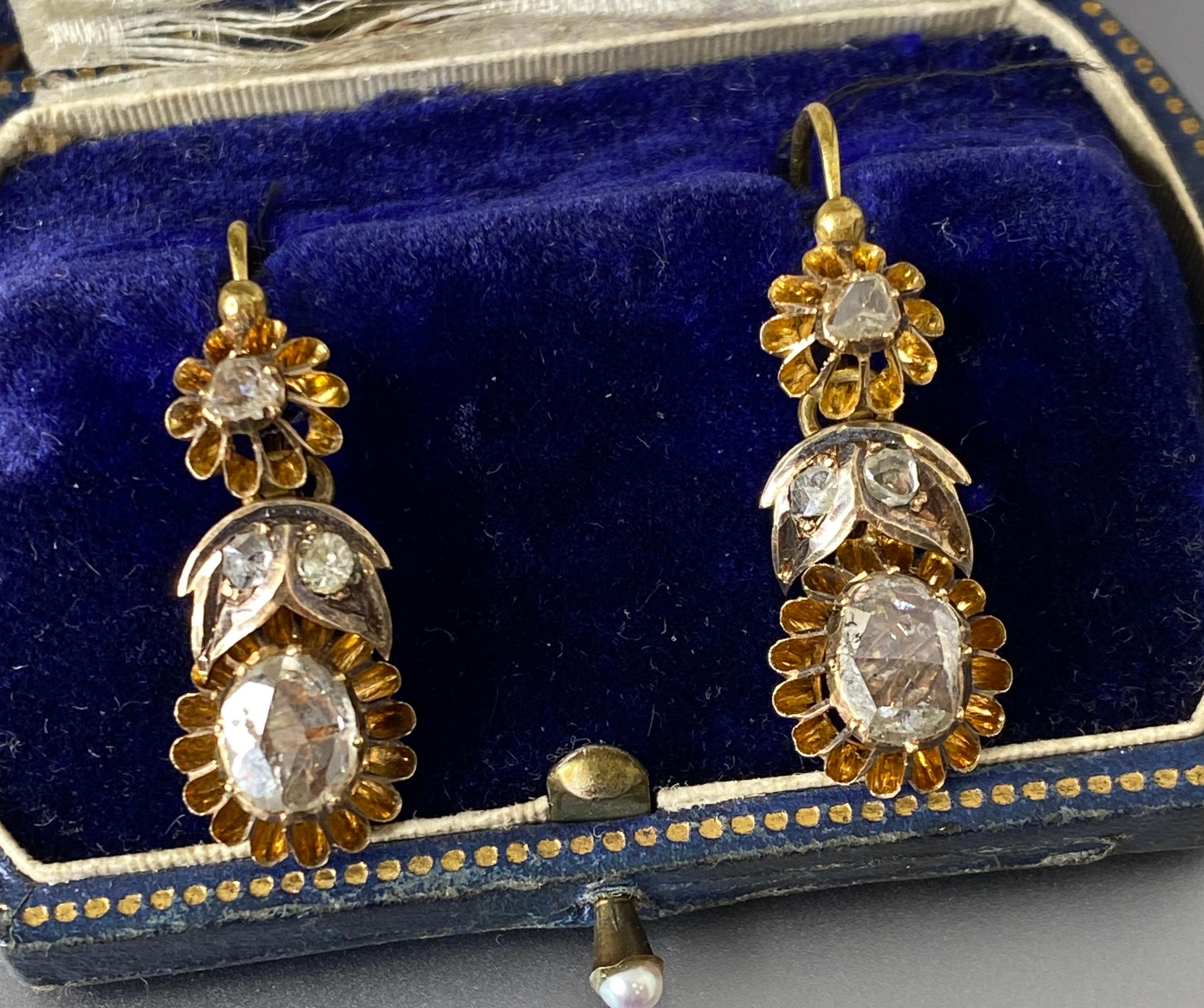 Antique Austro Hungarian Empire 14k Rose Cut Diamond Day to Night Earrings For Sale 11
