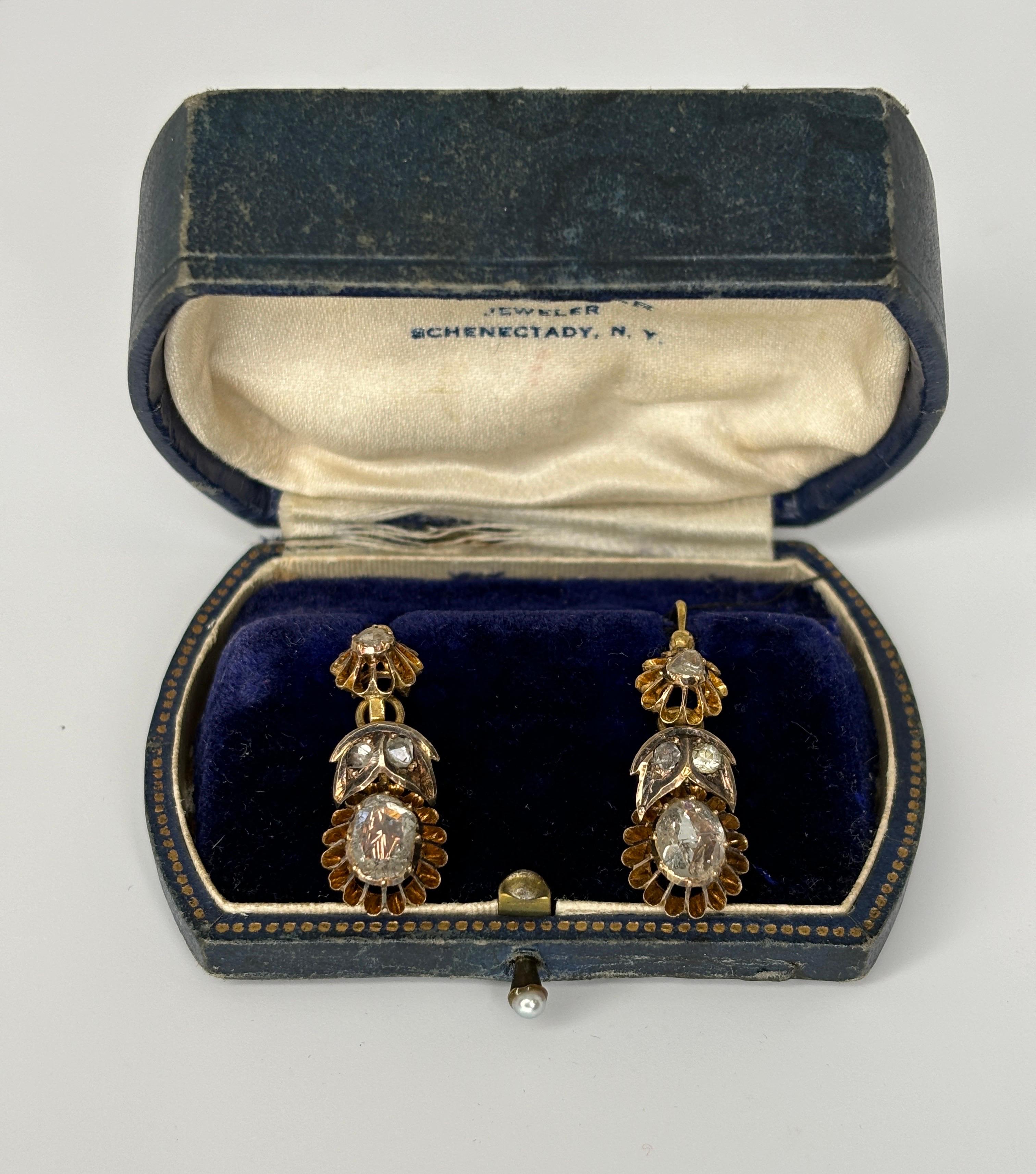 Late Victorian Antique Austro Hungarian Empire 14k Rose Cut Diamond Day to Night Earrings For Sale