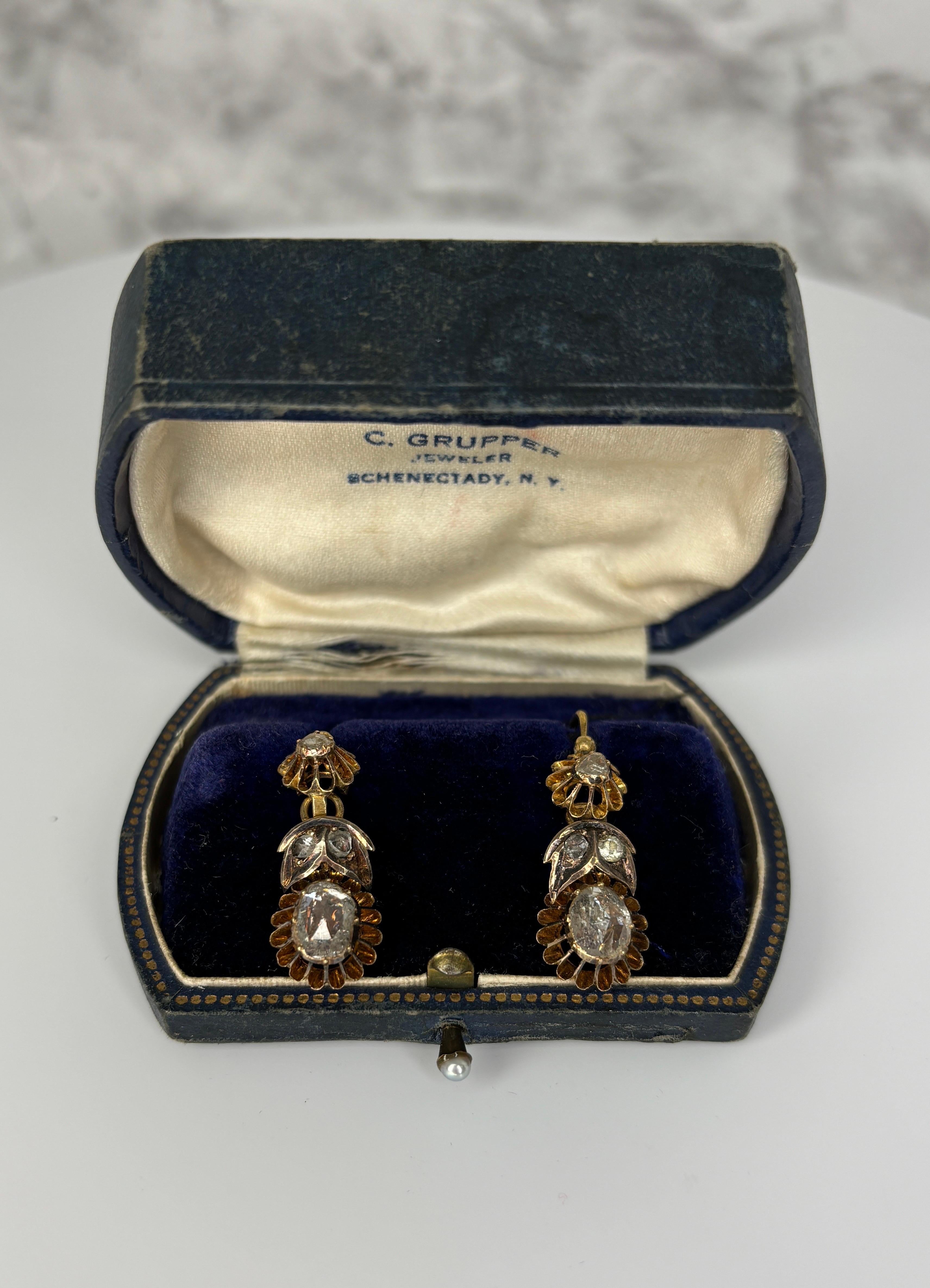 Women's Antique Austro Hungarian Empire 14k Rose Cut Diamond Day to Night Earrings For Sale