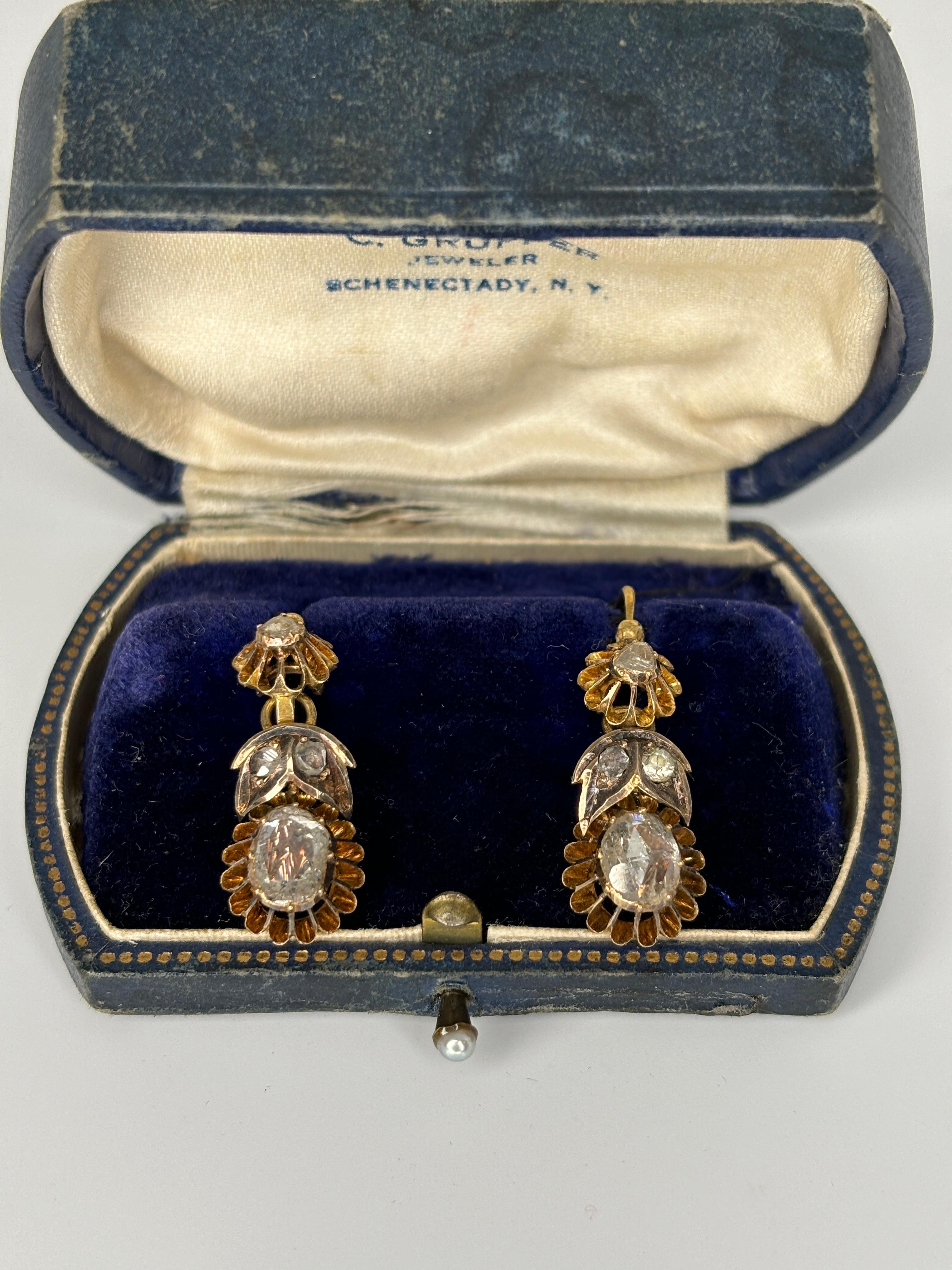 Antique Austro Hungarian Empire 14k Rose Cut Diamond Day to Night Earrings For Sale 2