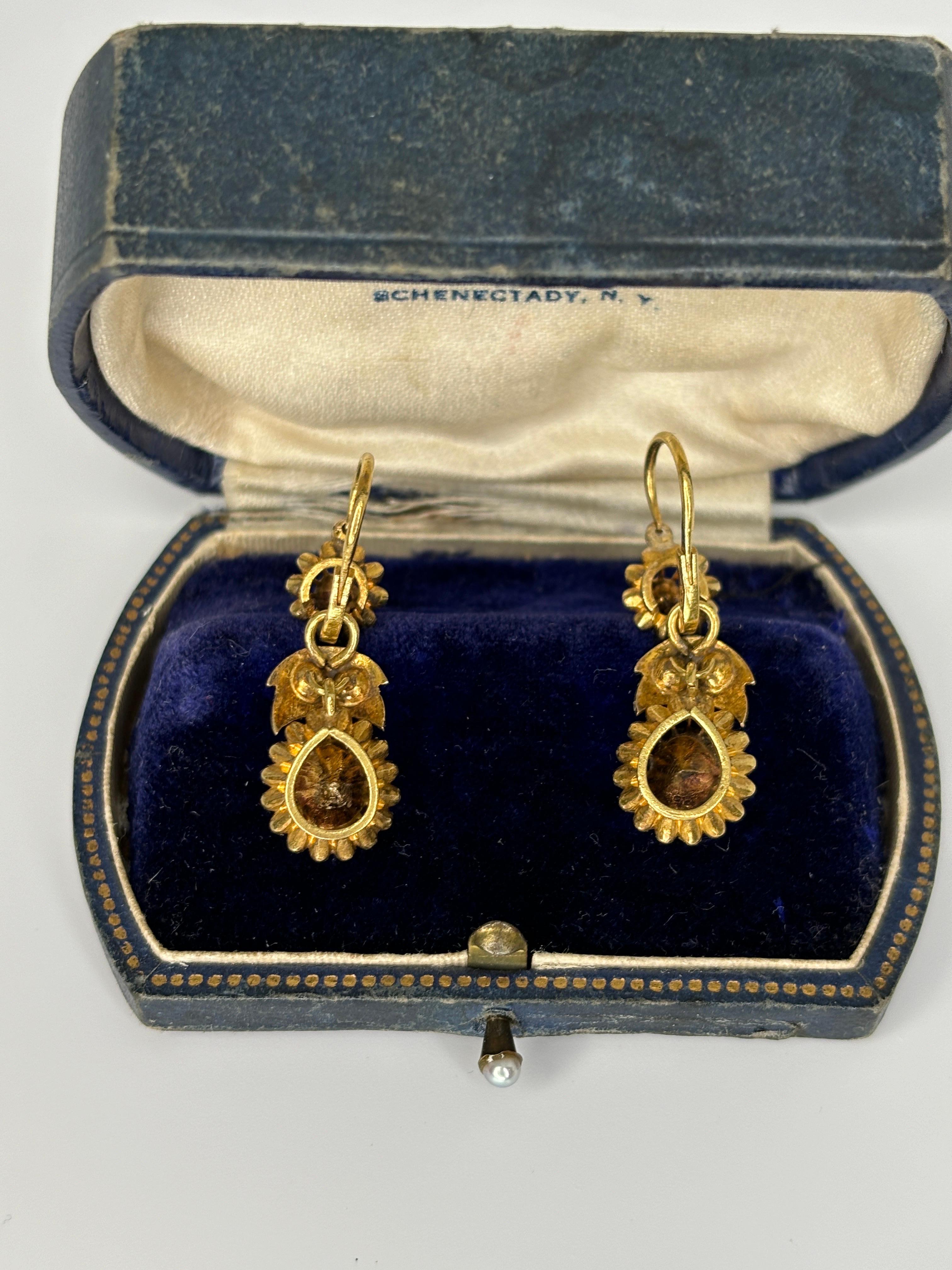 Antique Austro Hungarian Empire 14k Rose Cut Diamond Day to Night Earrings For Sale 3
