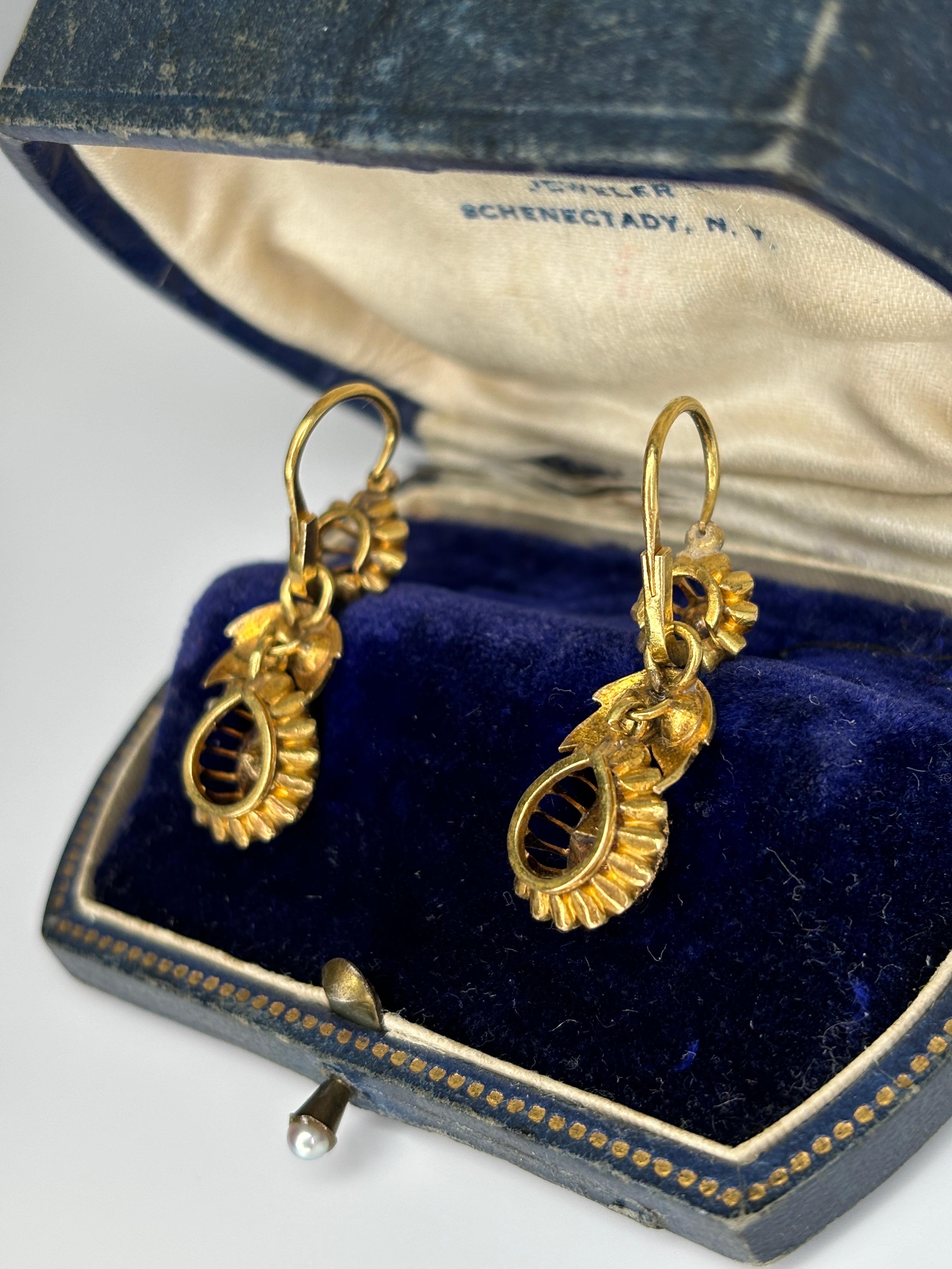Antique Austro Hungarian Empire 14k Rose Cut Diamond Day to Night Earrings For Sale 4