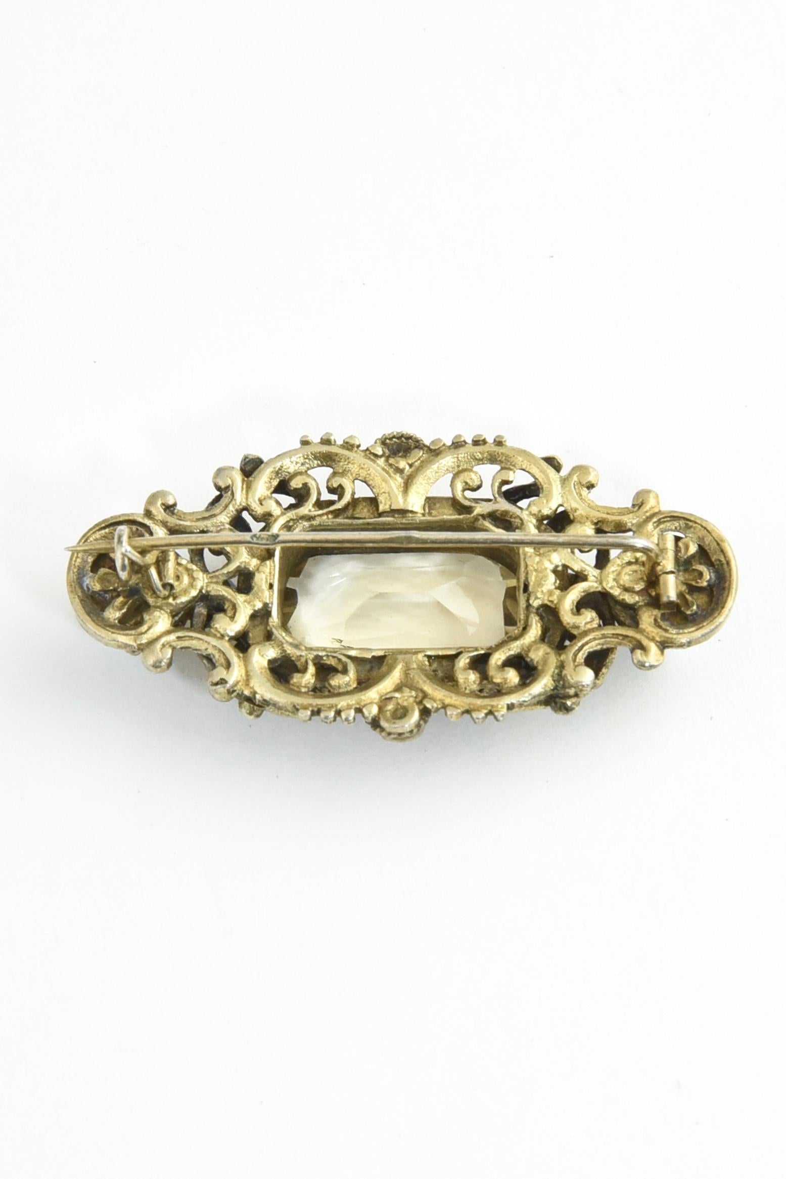 Round Cut Antique Austro-Hungarian Floral Gilt Silver Citrine Brooch For Sale