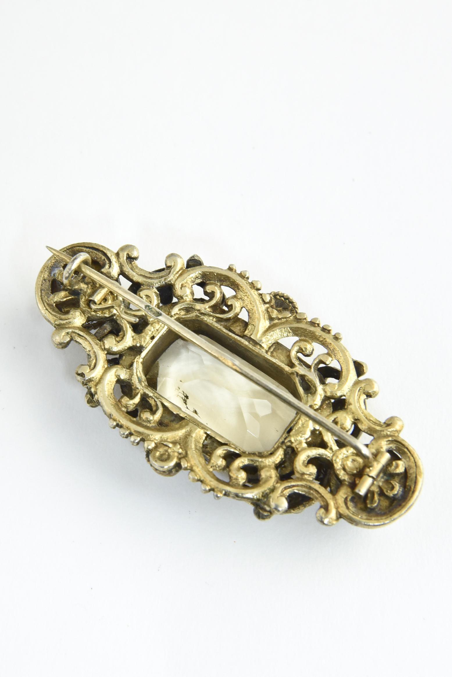 Antique Austro-Hungarian Floral Gilt Silver Citrine Brooch For Sale 1