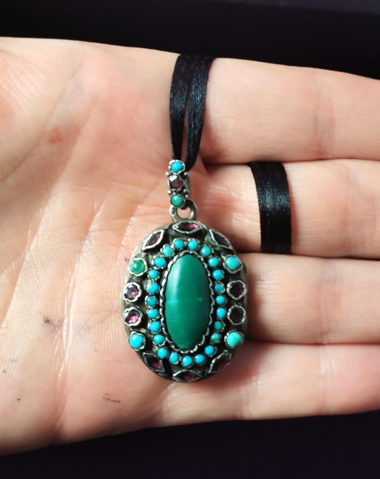 Antique Austro Hungarian Gem Set Locket, Silver at 1stDibs