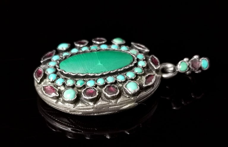 Antique Austro Hungarian Gem Set Locket, Silver at 1stDibs