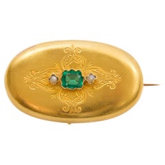 Antique Austro-Hungarian Gold Brooch with Paste Stone Seed Pearls, Ca. 1866-1872