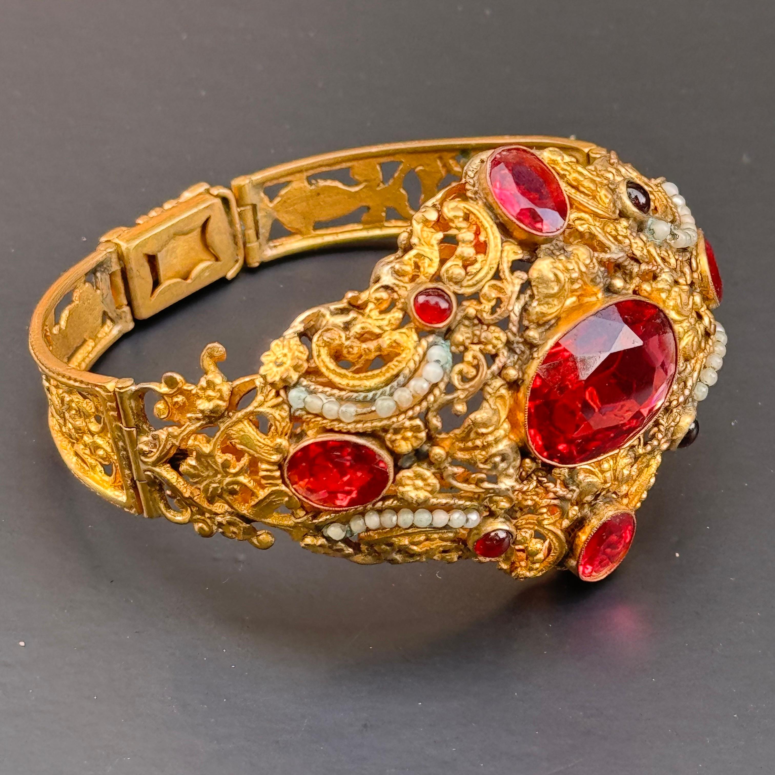 Art Nouveau Antique Austro Hungarian gold gilded Bracelet For Sale