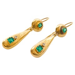 Antique Austro-Hungarian Gold & Green Stone Dangle Earrings, 1866–1872