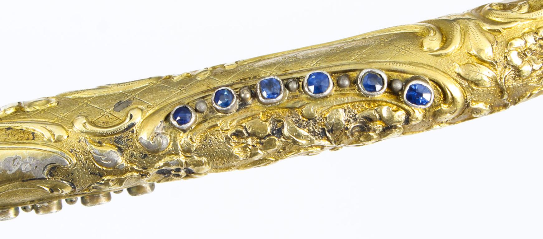 Antique Austro Hungarian Gold-Plated Sapphires Walking Stick Cane, 19th Century 8