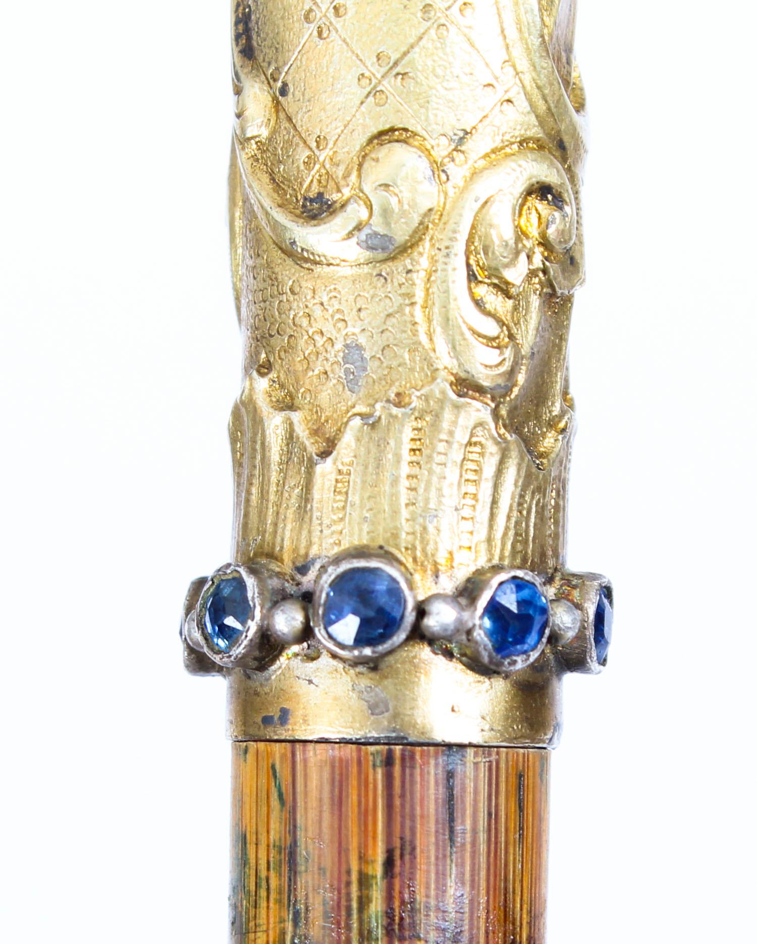 Antique Austro Hungarian Gold-Plated Sapphires Walking Stick Cane, 19th Century 9