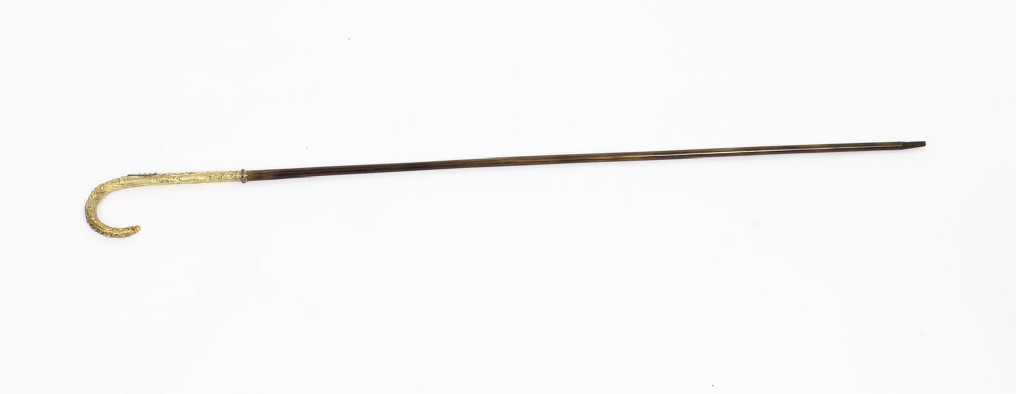 Antique Austro Hungarian Gold-Plated Sapphires Walking Stick Cane, 19th Century In Good Condition In London, GB