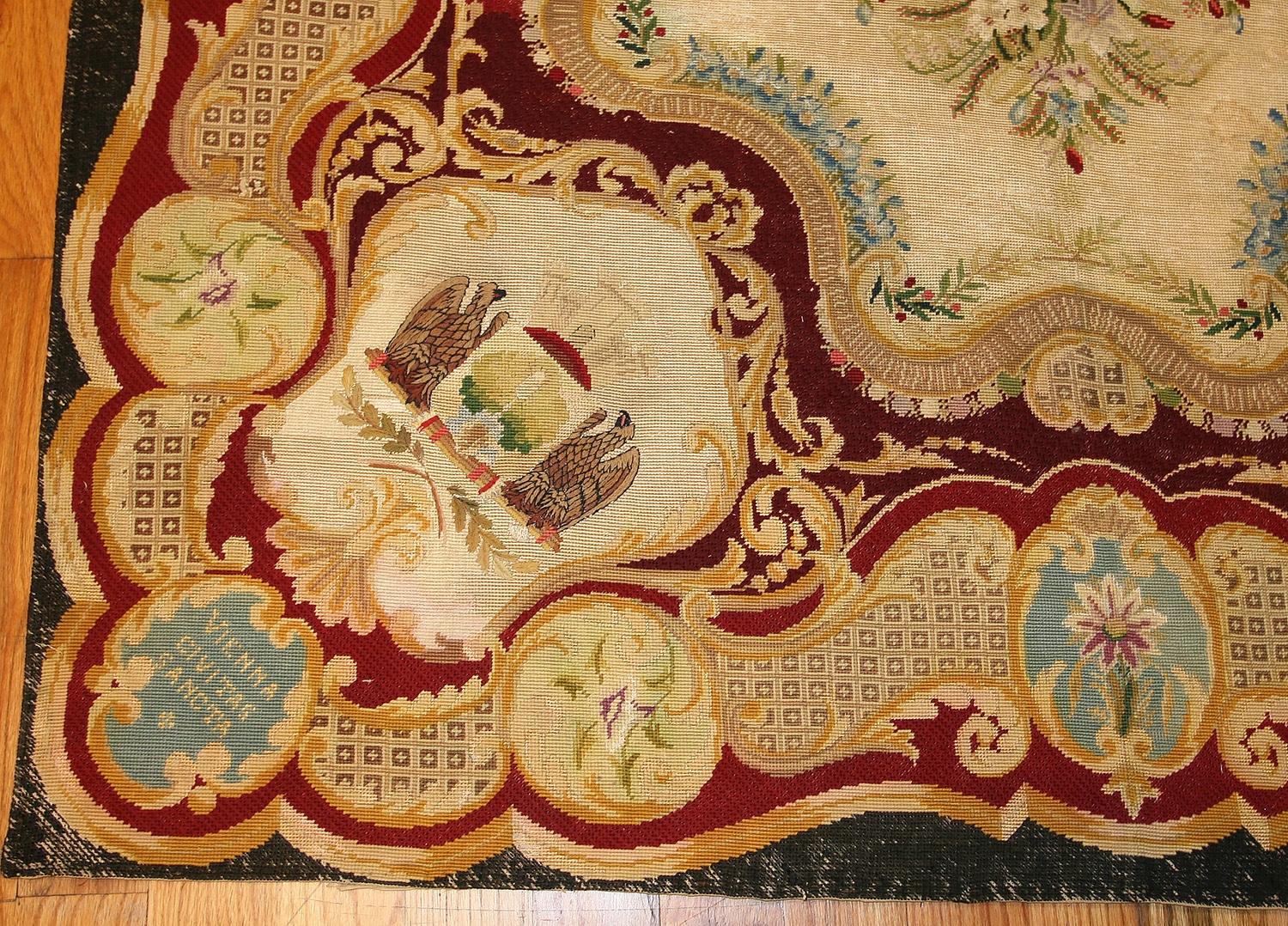 Antique Austro-Hungarian needlepoint, dated 1870-1874. Size: 5 ft x 6 ft (1.52 m x 1.83 m). 

