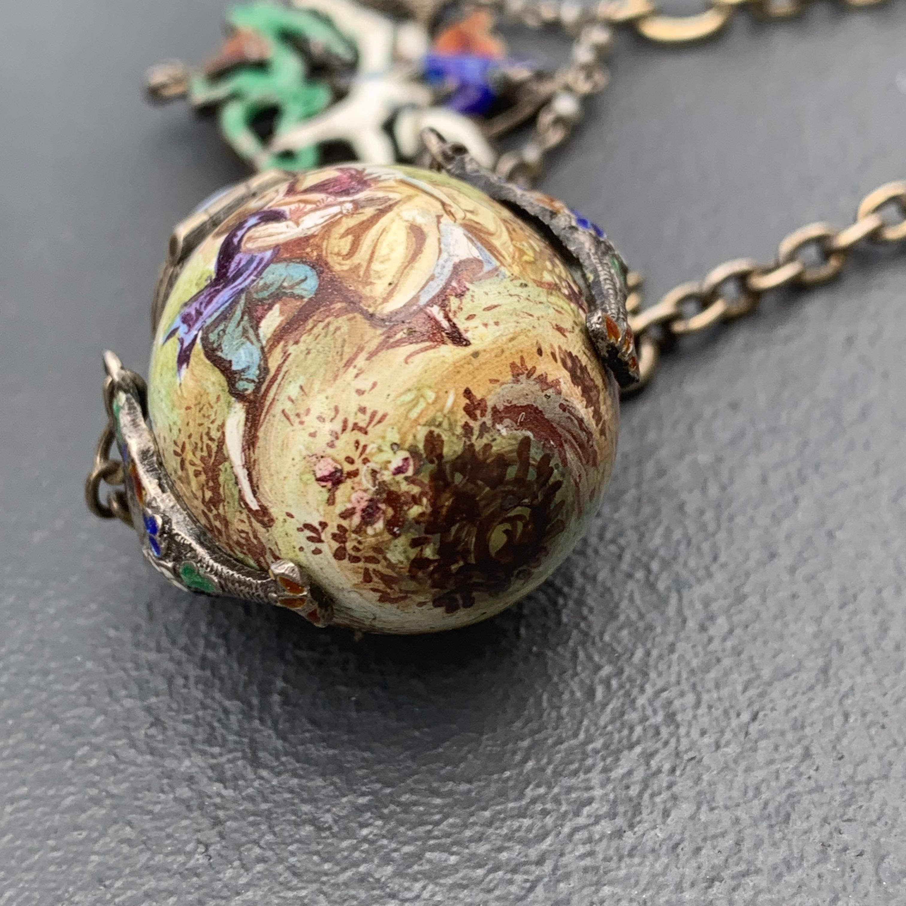 Renaissance austro-hongroise Rev Silver Enamel Perfume pomander Chatelaine Pin en vente 10