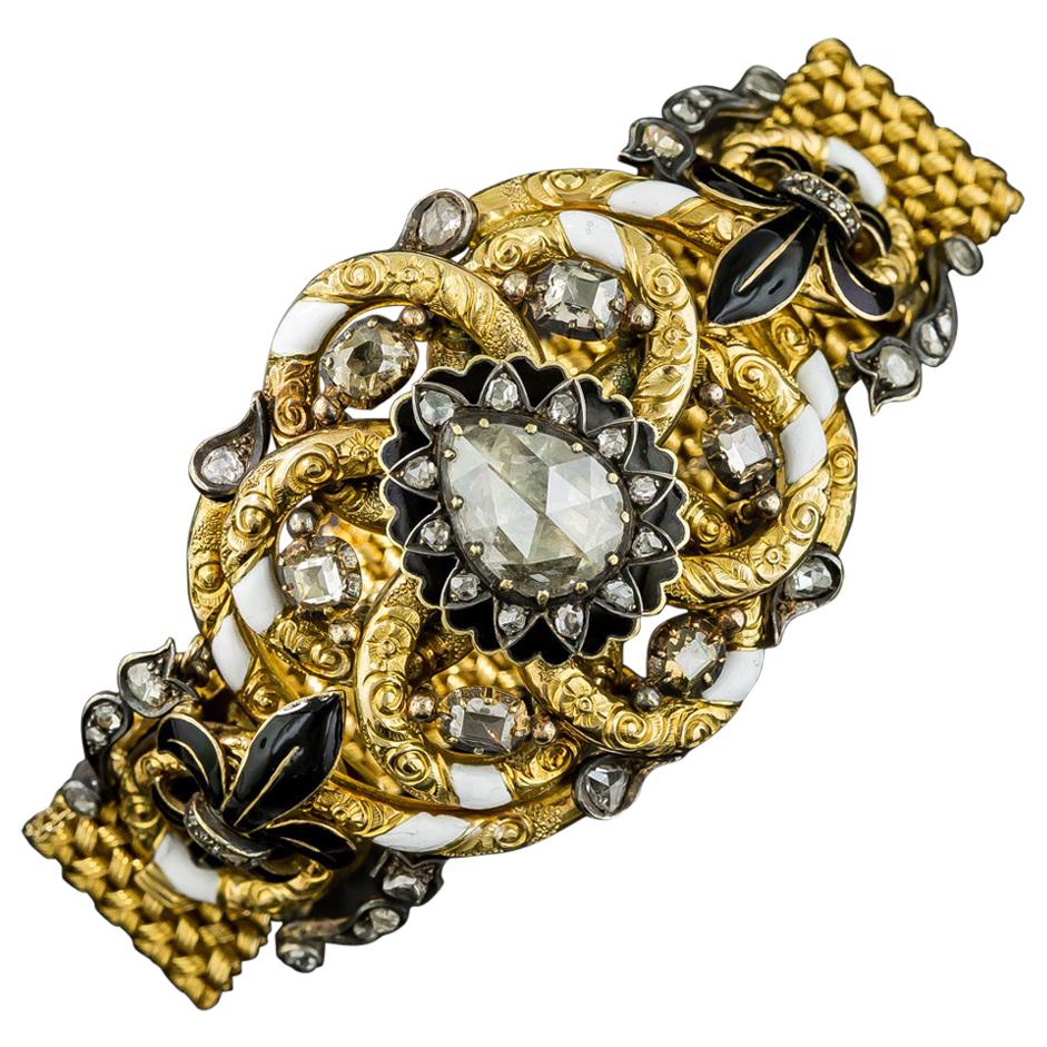 Antique Austro-Hungarian Rose-Cut Diamond Enamel Bracelet For Sale