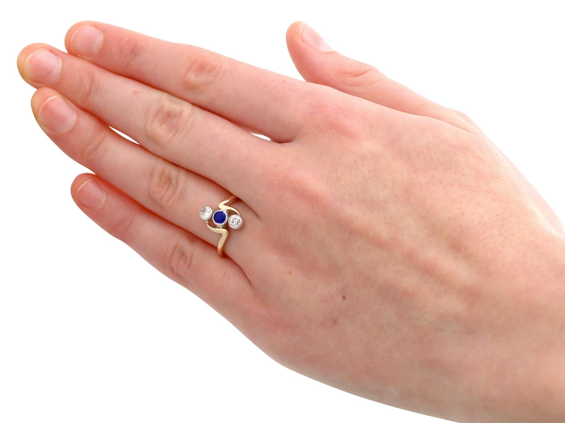 Round Cut Antique Austro-Hungarian Sapphire and Diamond Yellow Gold Dress Ring