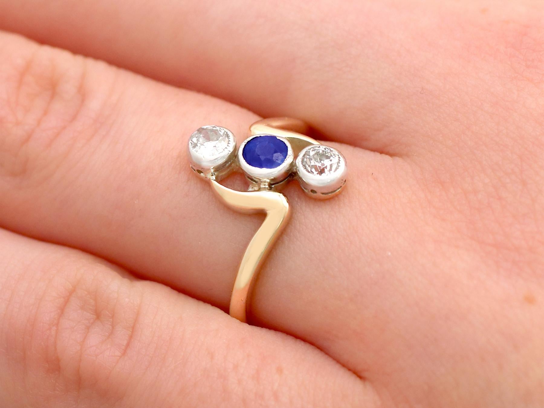 Antique Austro-Hungarian Sapphire and Diamond Yellow Gold Dress Ring In Good Condition In Jesmond, Newcastle Upon Tyne