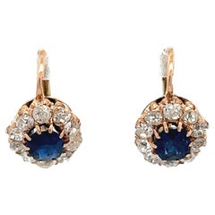 Antique Austro-Hungarian Sapphire Diamond 14 Karat Rose Gold Cluster Drop Earrin