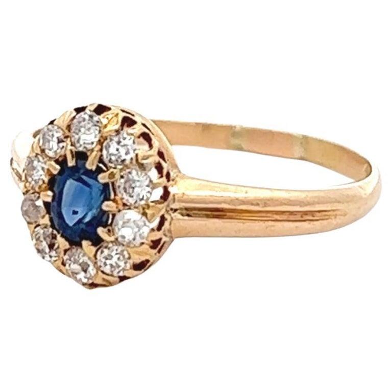 Women's or Men's Antique Austro-Hungarian Sapphire Diamond 14k Yellow Gold Cluster Ring