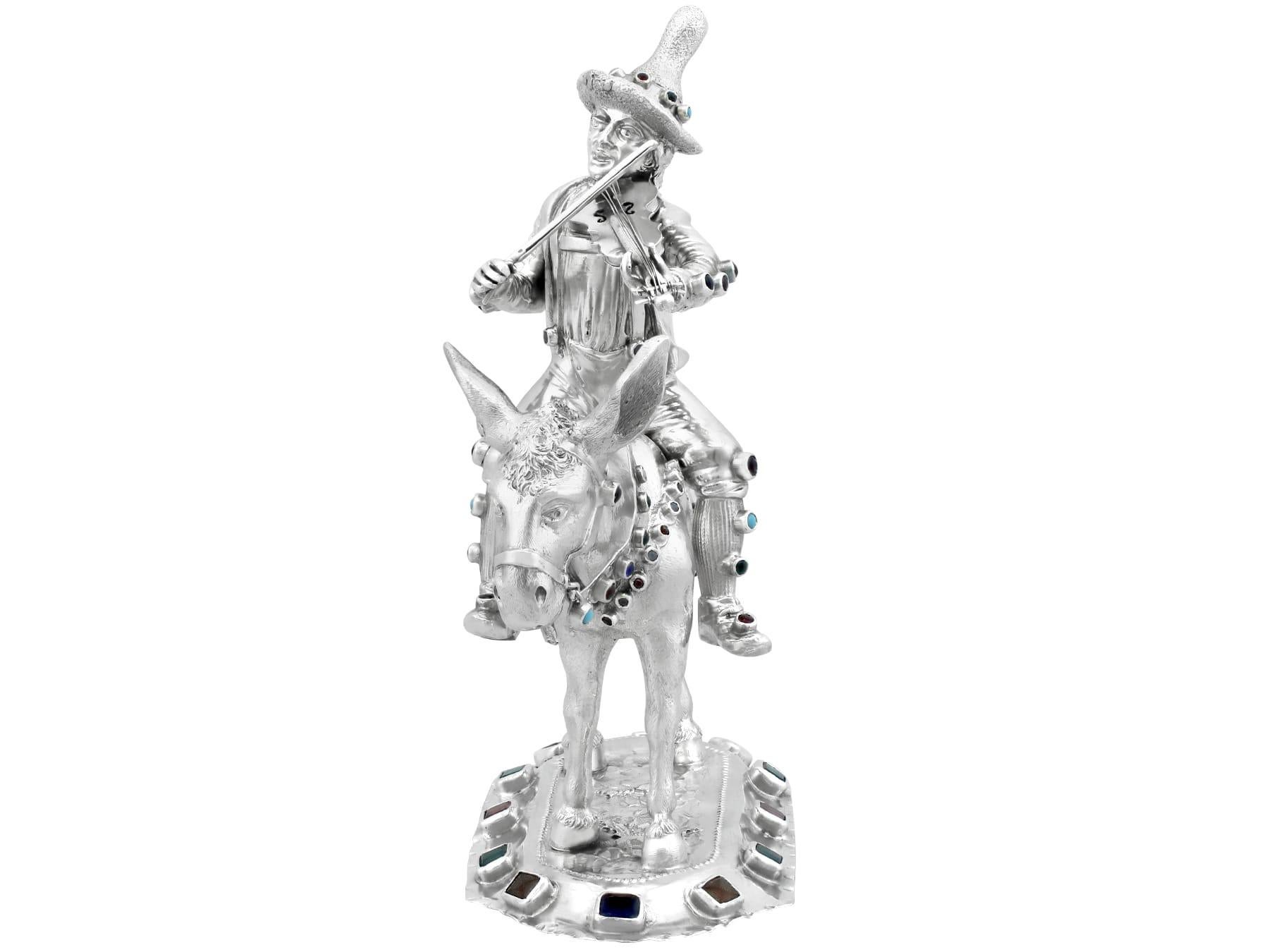 Antique Austro-Hungarian Silver Musician and Donkey Table Ornament In Excellent Condition For Sale In Jesmond, Newcastle Upon Tyne
