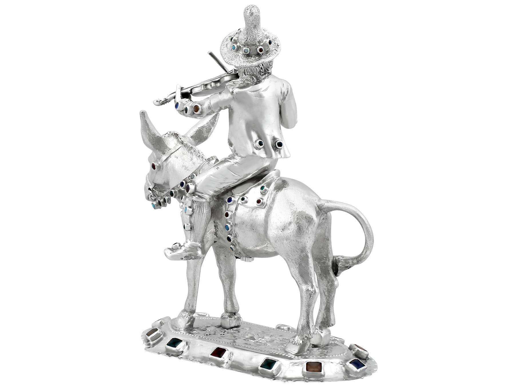 19th Century Antique Austro-Hungarian Silver Musician and Donkey Table Ornament For Sale