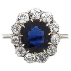 Antique Austro-Hungarian SSEF Certified 3.00ct No Heat Sapphire Cluster Ring