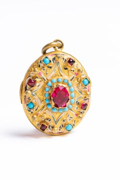 Antique Austro Hungarian Turquoise and Paste Enamel Locket