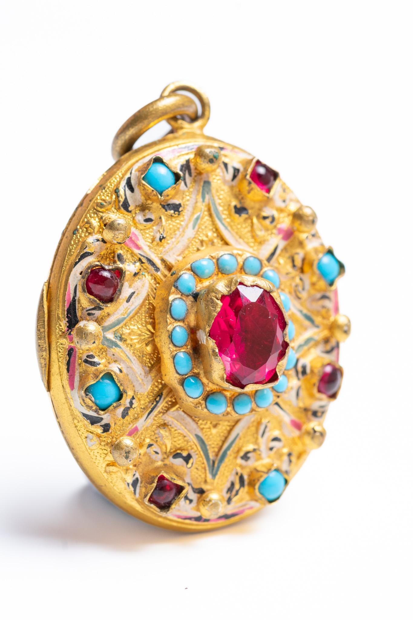 Renaissance Revival Antique Austro Hungarian Turquoise and Paste Enamel Locket