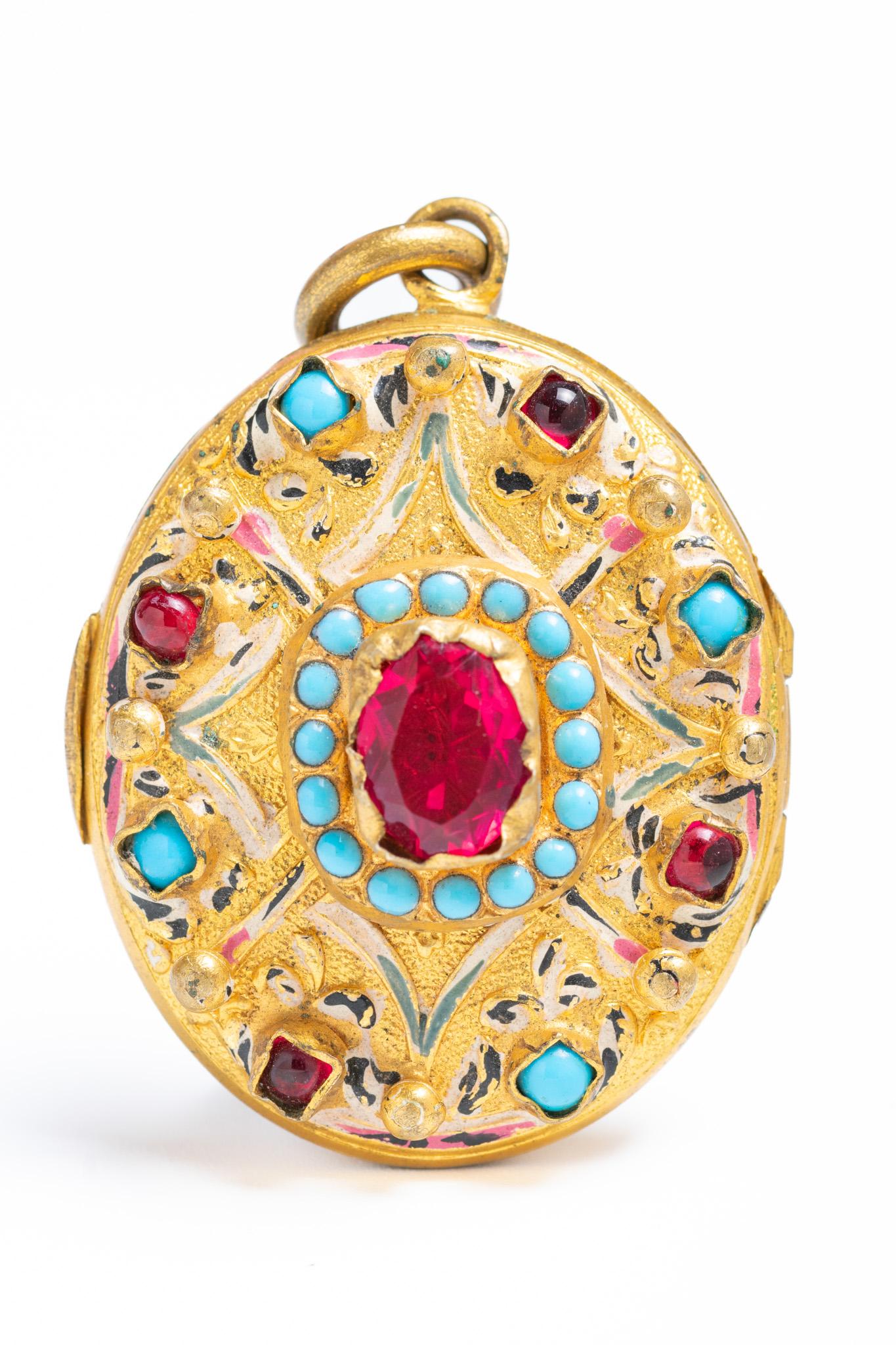 Antique Cushion Cut Antique Austro Hungarian Turquoise and Paste Enamel Locket