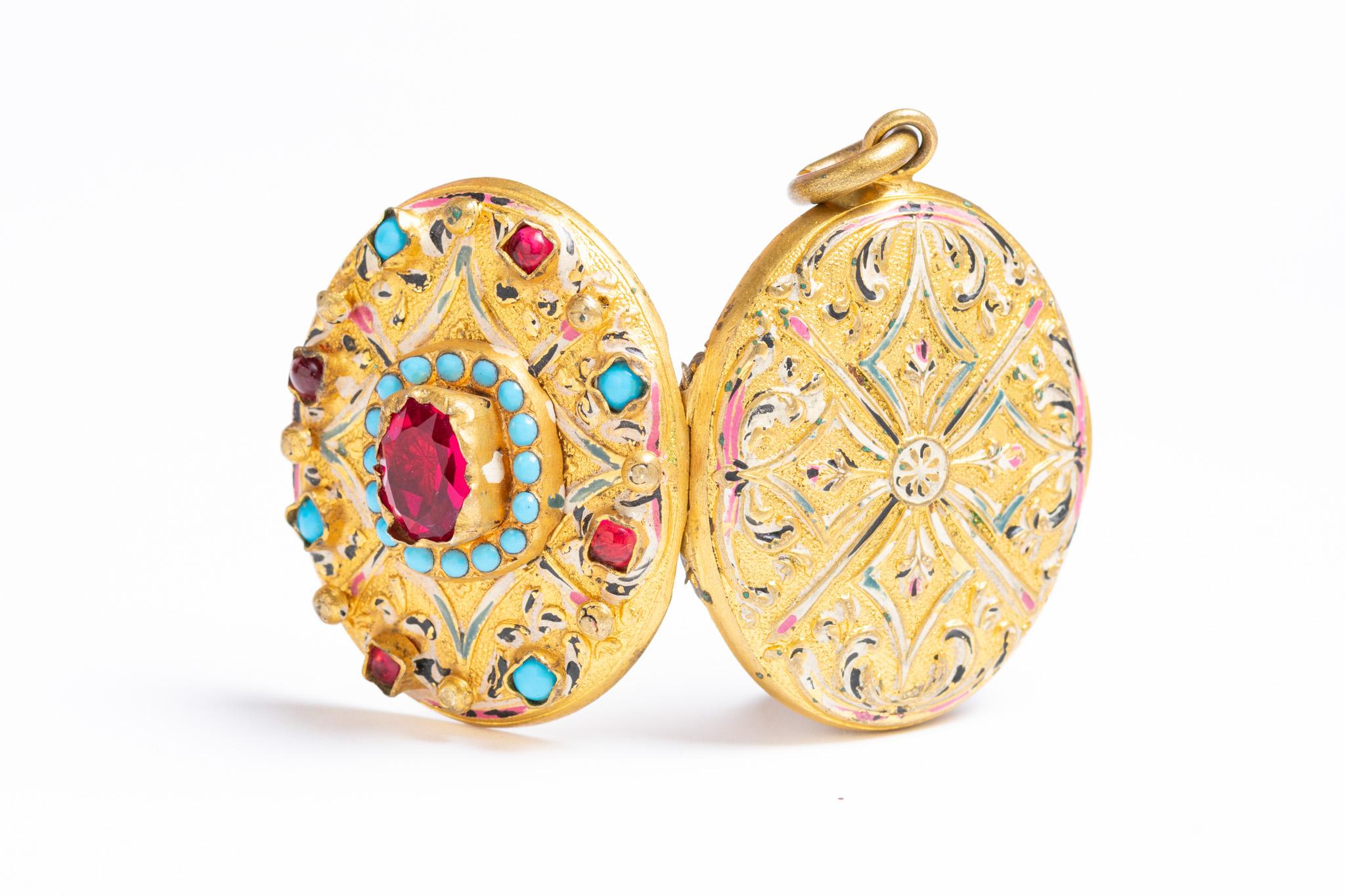 Antique Austro Hungarian Turquoise and Paste Enamel Locket 1