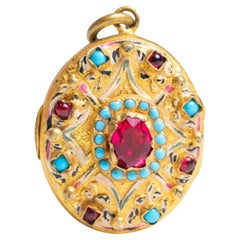 Antique Austro Hungarian Turquoise and Paste Enamel Locket
