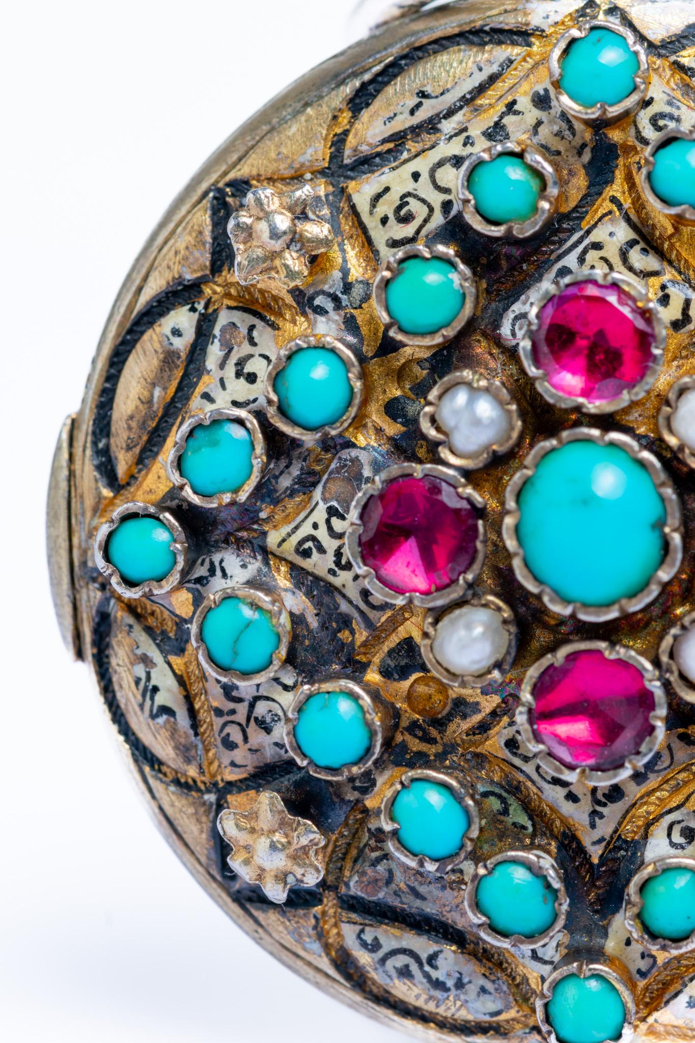 Austro Hungarian Turquoise Garnet and Pearl Locket Pendant Renacimiento renacentista en venta