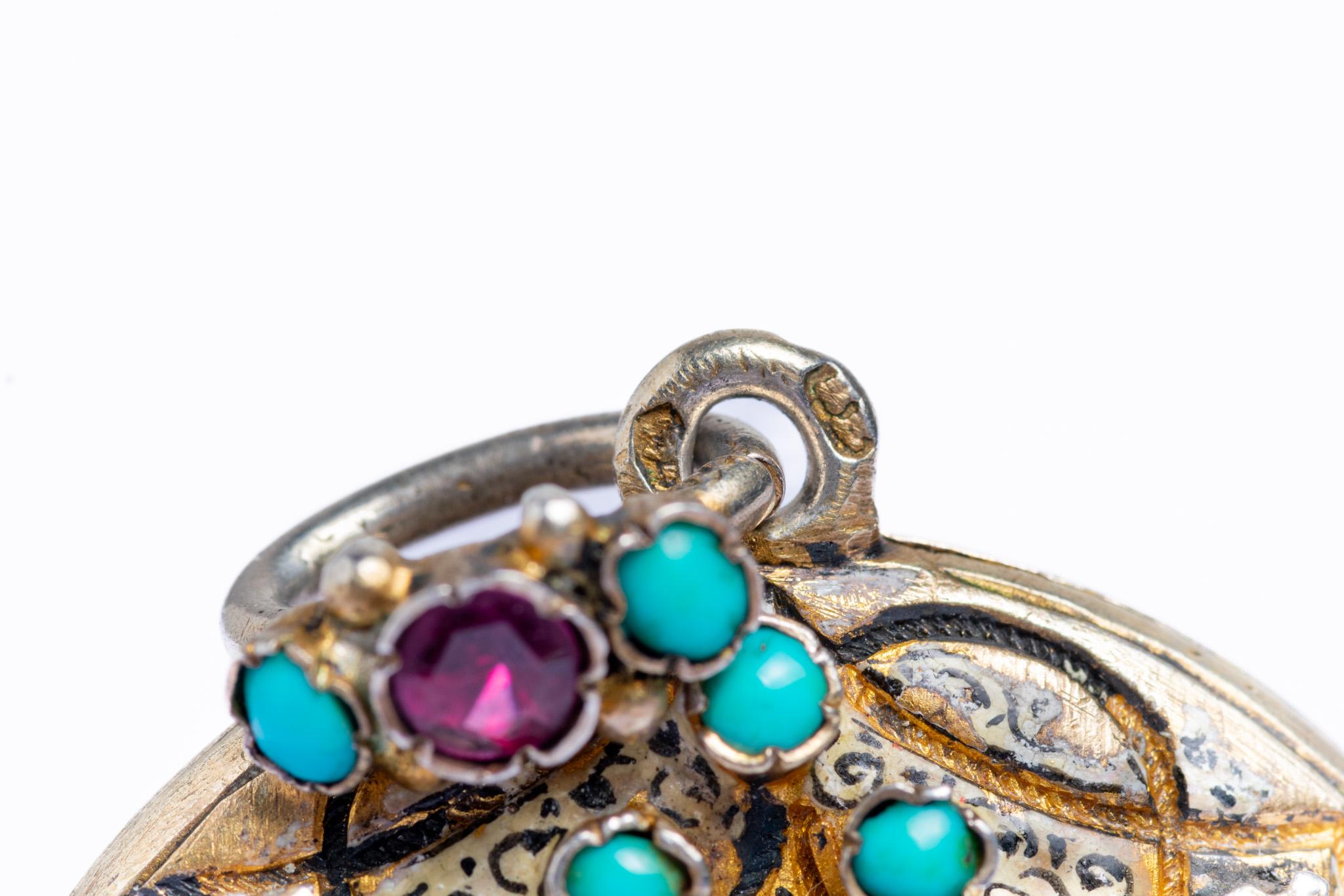 Austro Hungarian Turquoise Garnet and Pearl Locket Pendant en venta 2