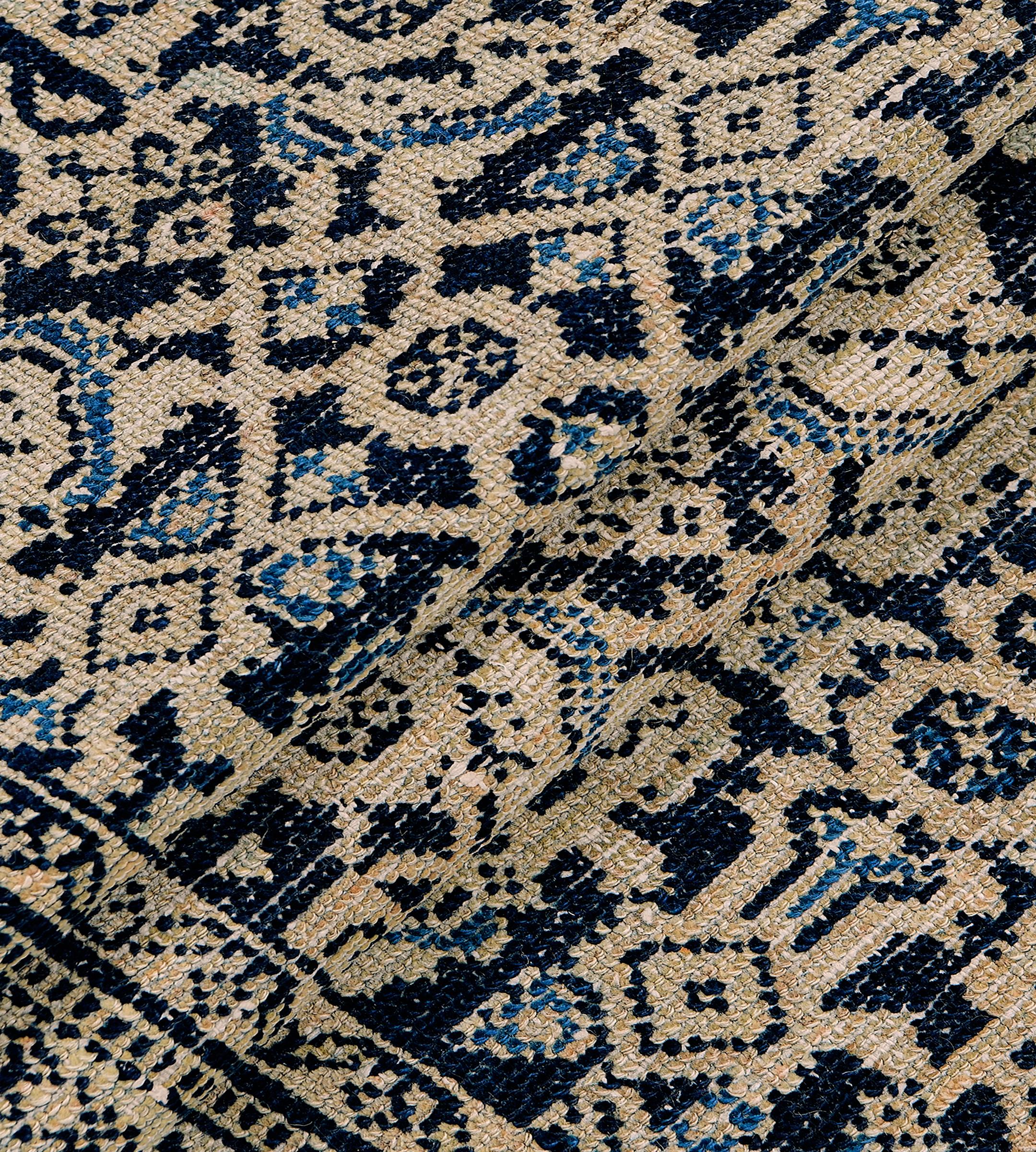 Antiker authentischer blauer Läufer aus persischer Wolle mit Herati-Muster für lange Malayers im Angebot 2