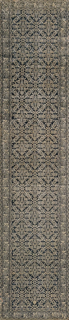 Antique Authentic Blue Herati-Pattern Wool Persian Long Malayer Runner