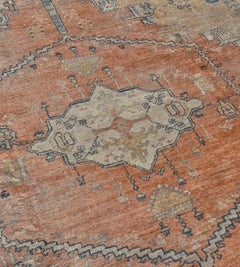 Antique Authentic Light-Salmon and Sandy-Yellow Wool Handwoven Oushak Rug