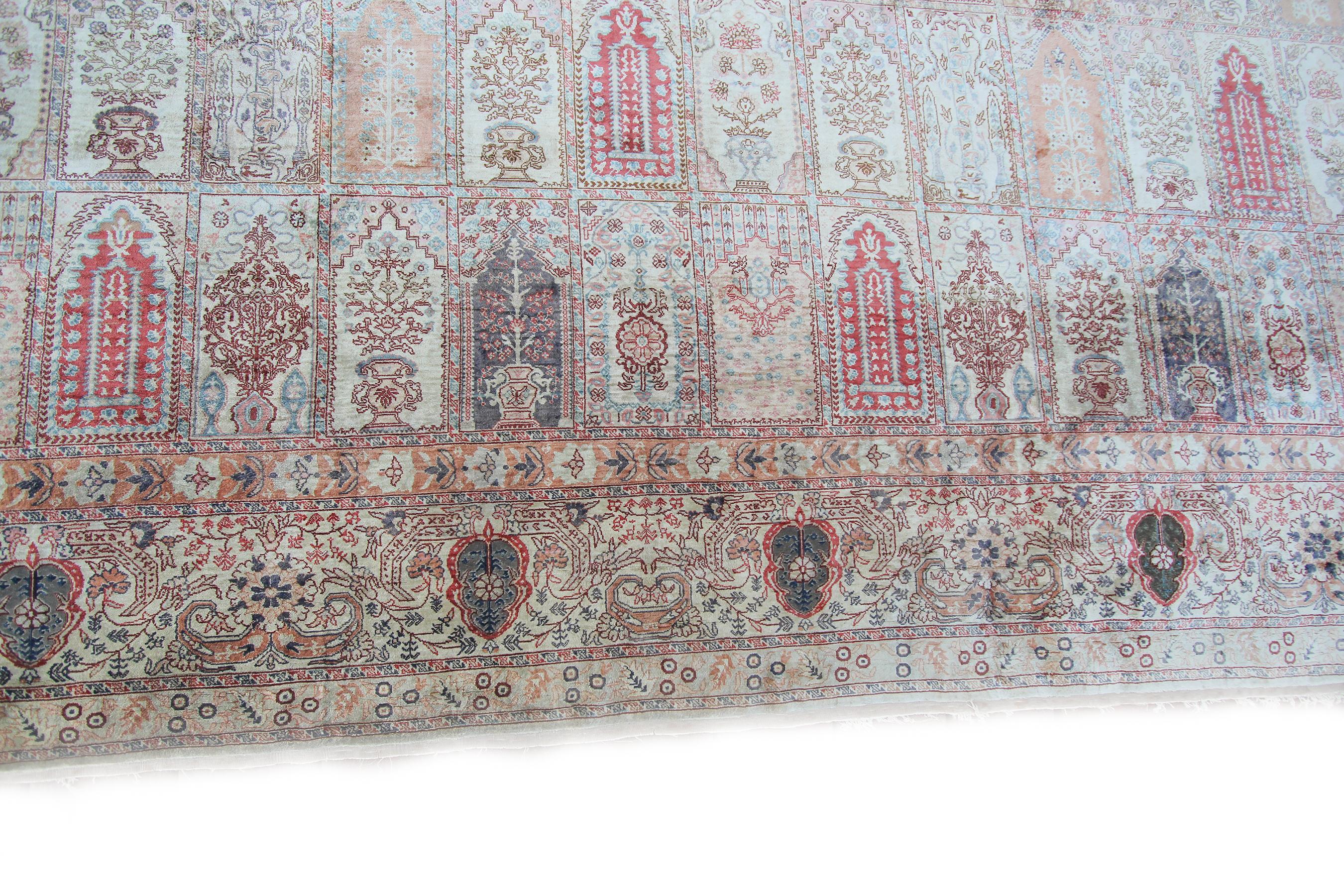 Antique Authentic Silk and Metal Turkish Hereke Fine Exceptional 10x13 Garden For Sale 6