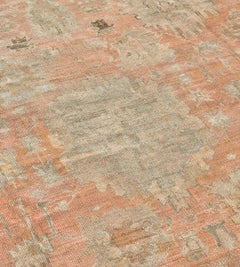 Antique Authentic Soft-Pink and Brown Hand-Woven Wool Anatolian Oushak Rug
