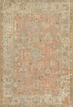 Antique Authentic Soft-Pink and Brown Hand-Woven Wool Anatolian Oushak Rug