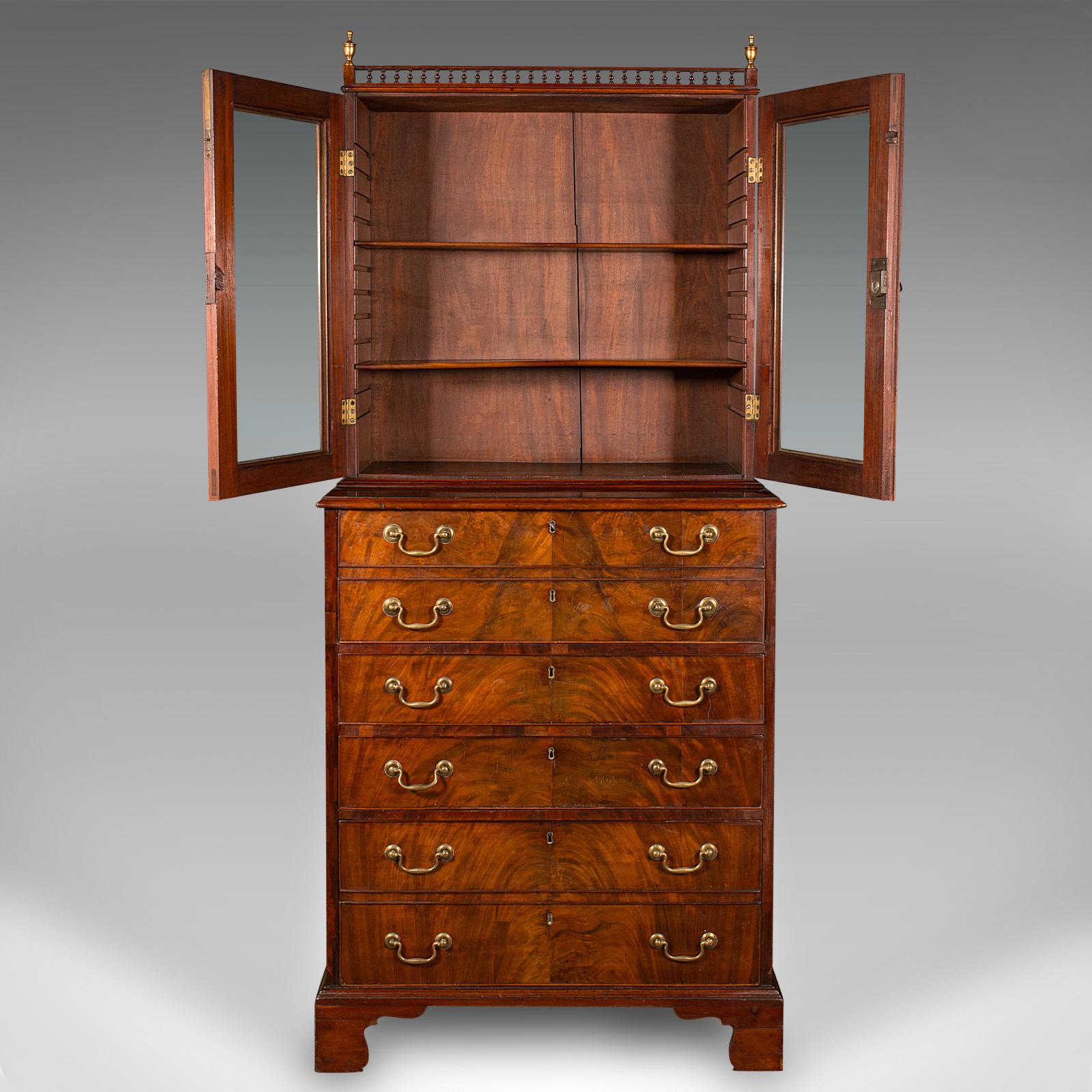 British Antique Author's Chest, English, Secretaire Cabinet, Glazed Bookcase, Georgian