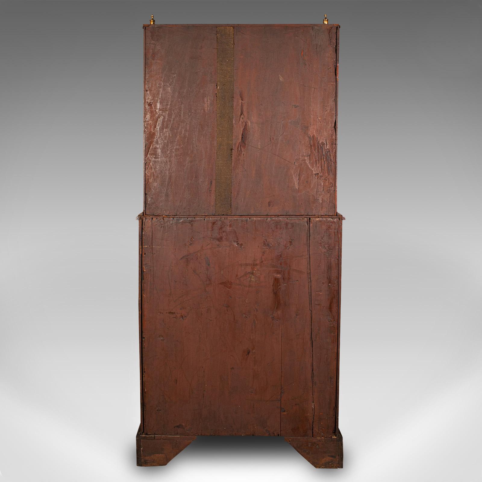 Wood Antique Author's Chest, English, Secretaire Cabinet, Glazed Bookcase, Georgian