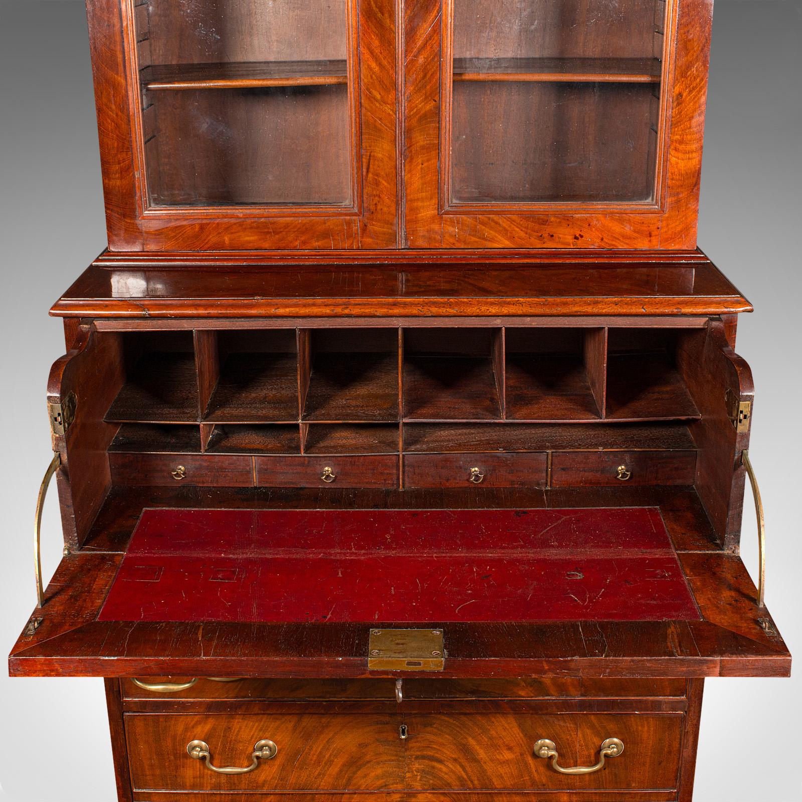 Antique Author's Chest, English, Secretaire Cabinet, Glazed Bookcase, Georgian 1