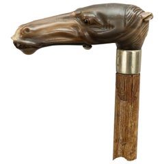 Used Automata Gentleman's Walking Stick, Horse Head Glove Holder