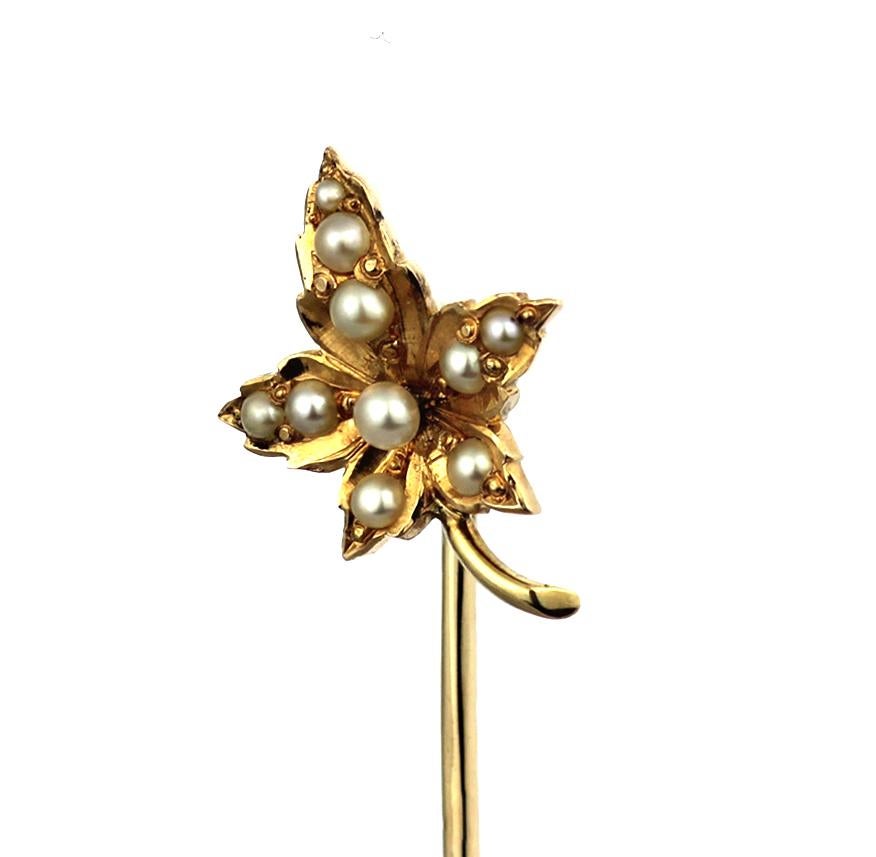 Antique Autumn/Maple Leaf Stick/Tie Pin with Natural Pearls in 14/15 ...