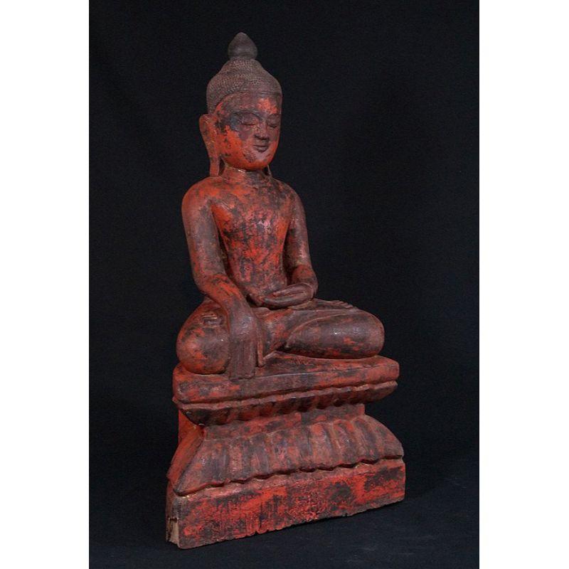 Wood Antique Ava Buddha Statue from Burma For Sale
