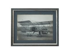 Antique Aviation Bw Photo Of Couple On Biplane Framed